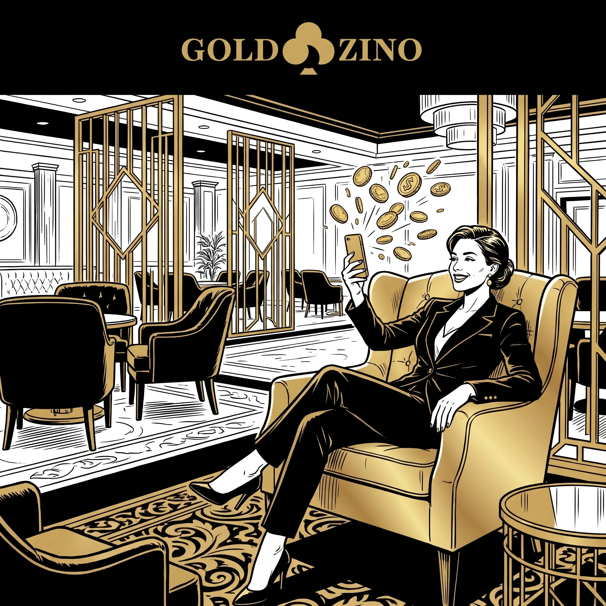 Komiksowa ilustracja GoldZino na telefonie